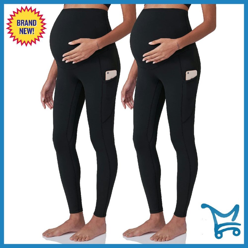 Maternity Workout Leggings With Pockets Over Belly Yoga Pants Activewear